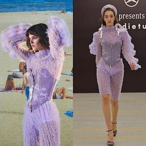 SUDIETUZ Runway Lavender Silk Blend Sleeveless Zipper Front Boned Corset Top XS
